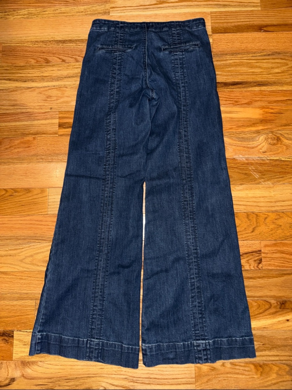 Free People Front Seam Deep Sea Blue Stretch Denim Wide-Leg Jeans, size 29 - Picture 2 of 6